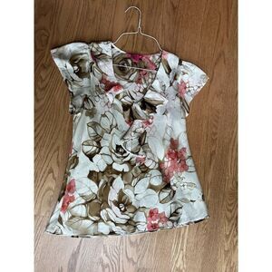 Sunny Leigh Ruffled Blouse Women’s Size Medium Cap Sleeve Floral‎ Lightweight
